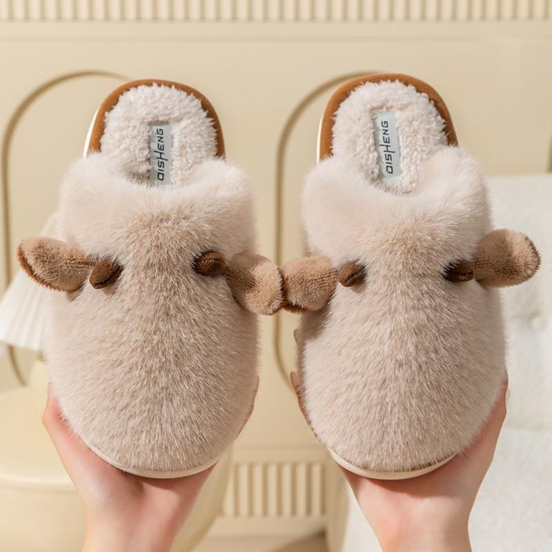 Stroking cats cotton slippers men's winter new indoor home plush warm non-slip couple cotton slippers women