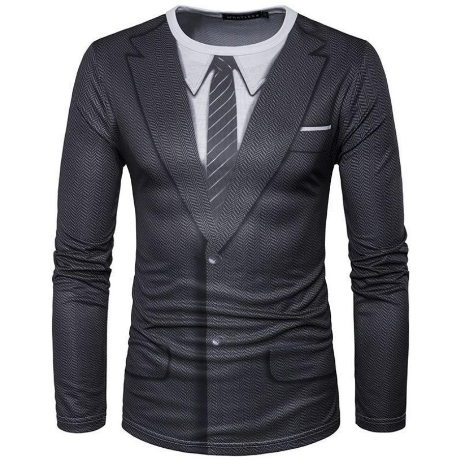 Women Faux Two Piece Suits Tops O Neck Long Sleeve 3d Print T Shirt