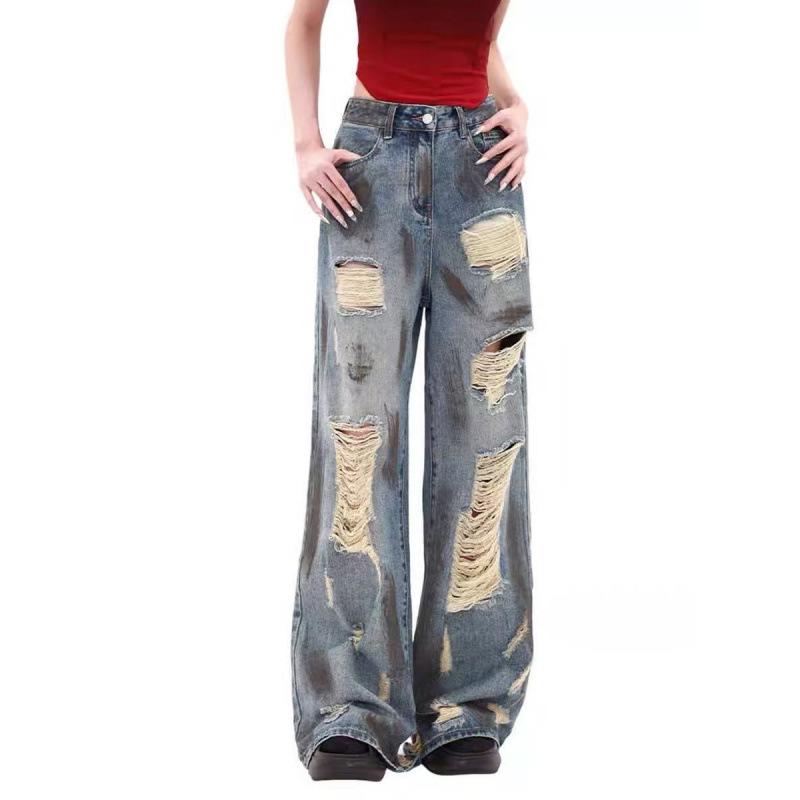 

JYL Women s Wide-Leg Jeans New Black Gray Summer American High-Waist Denim S ou малиновый красный