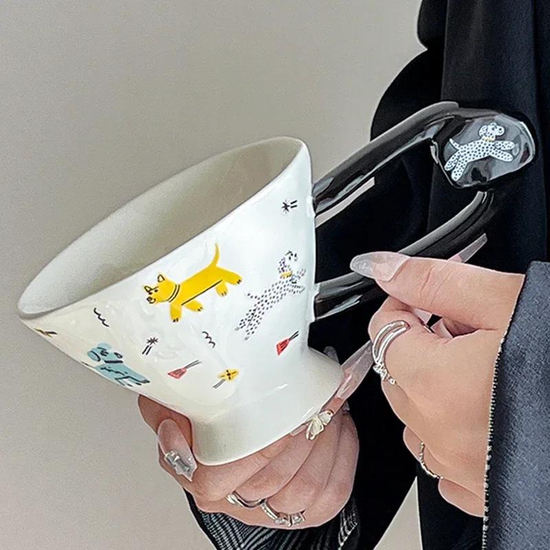 Creative Irregular Ceramic Coffee Cups Cute Cartoon Puppy Mugs High End Office Breakfast Milk Cup Exquisite Household Tableware