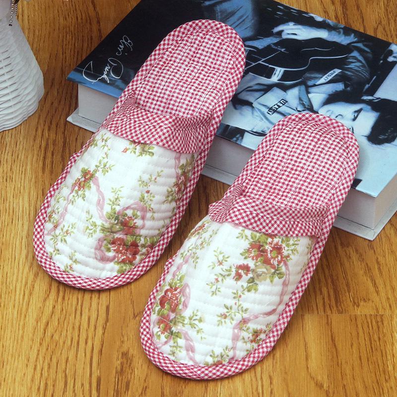 Pastoralne damskie pikowane kapcie bawełniane: Miękkie, Ciche, Oddychające, Pełne Palce, Cienka Podeszwa