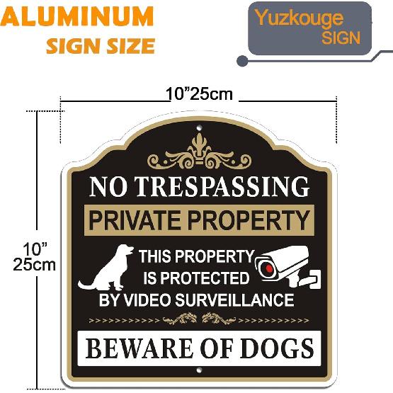 No Trespassing Beware of Dogs Sign - 2 Pack, 10” x 10” Rust Free Aluminum Private Property Sign, Weatherproof, Fade Resistant, Easy Mounting.