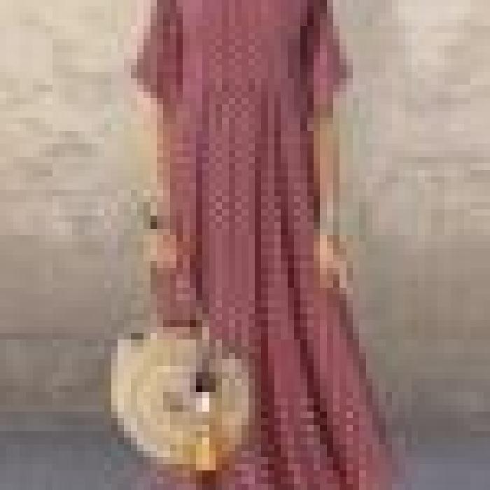 Damska sukienka z okrągłym dekoltem i krótkim rękawem w kropki Na co dzień letnie długie sukienki Szaty Poliestrowa sukienka