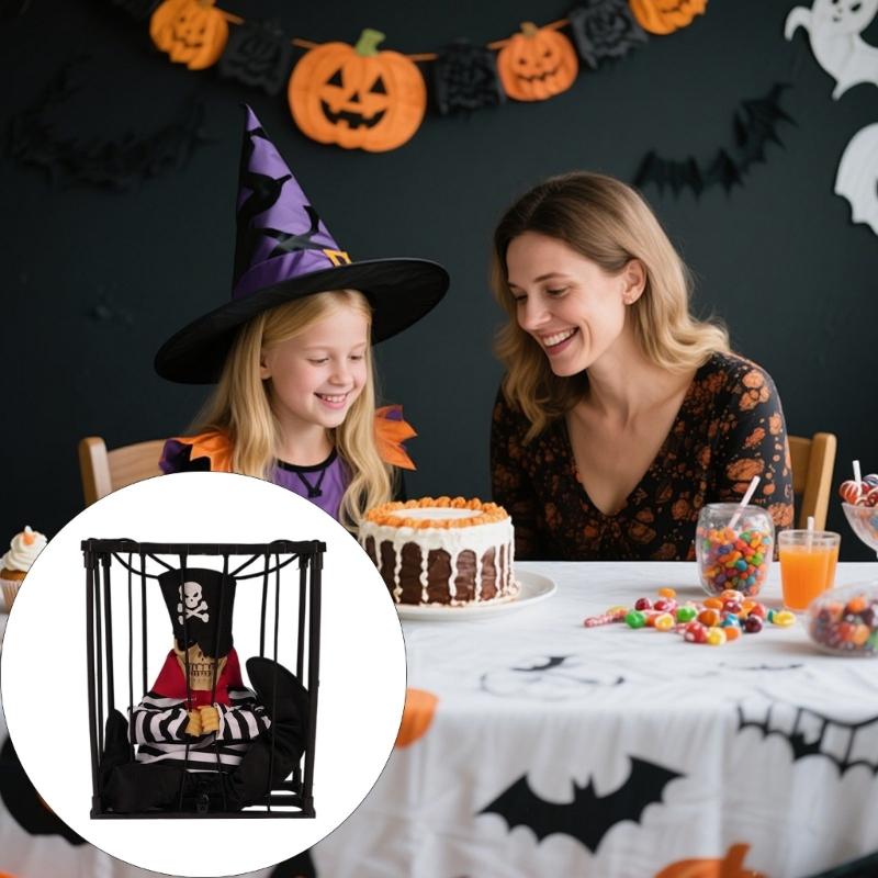 Movable Scary Skull Cage Props Screaming Halloween Decorations Activated Haunts Cage Specter Party Supplies For Home