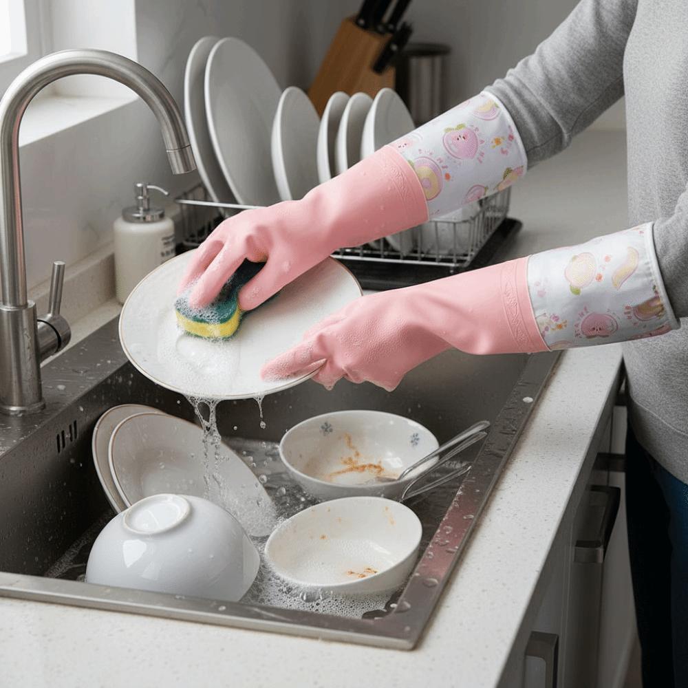 Thickened Dishwashing Gloves Waterproof Winter Gloves Rubber Fleece Gloves Car Washing