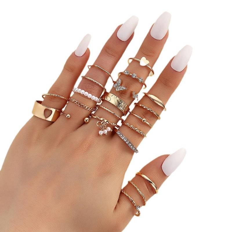 Hot Sale New Fashion Creative Personality Exaggerated Flower Butterfly Ring Set Geometric Alloy Ring