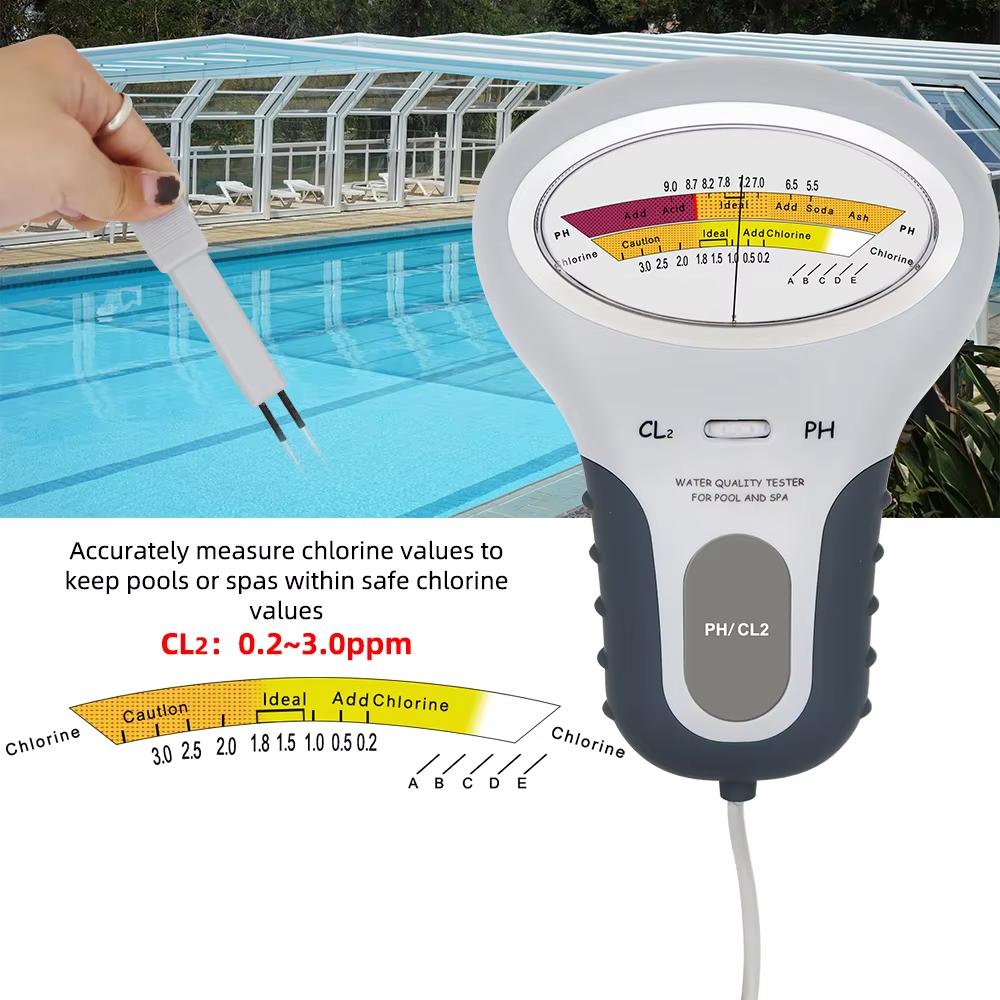 2 In 1 Chlorine Detector PH & CL2 Meter Swimming Pool Spa Chlorine Monitor Tester Aquarium Swimming Pool Water Quality Tester