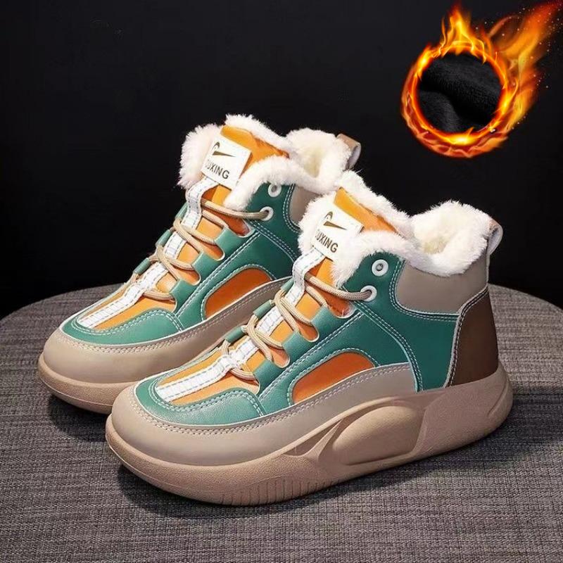 Base de Bizcocho de Invierno Más Botas de Nieve Gruesas de Terciopelo para Mujer Ropa Exterior Moda Casual Zapatos de Algodón Botines de Moda