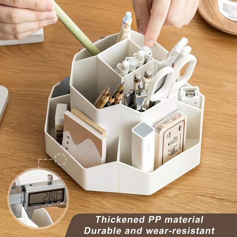 Rotating Pen Holder Multi-Compartment Storage Caddy Large-Capacity Desktop Stationery & Cosmetic Storage Box for Dorms Office