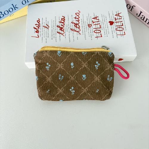 Mini Corduroy Cosmetic Pouch Solid Color with Contrast Zipper Portable Lipstick Makeup Bag Coin Purse for Women
