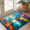 1pc, Whimsical City Cats Art Doormat - Vibrant Rainbow Kittens with Expressive Eyes In a Surreal Cityscape Bubbles & Floating Fish Scene. Non-Slip Mac