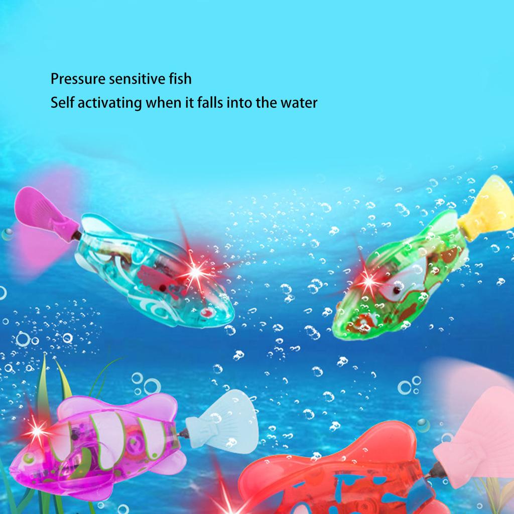 4PCS Robotic Swimming Fish Water Activated Robot Fish Electronic Cat Toy with LED Light for Sink Bathtub Swimming Pool
