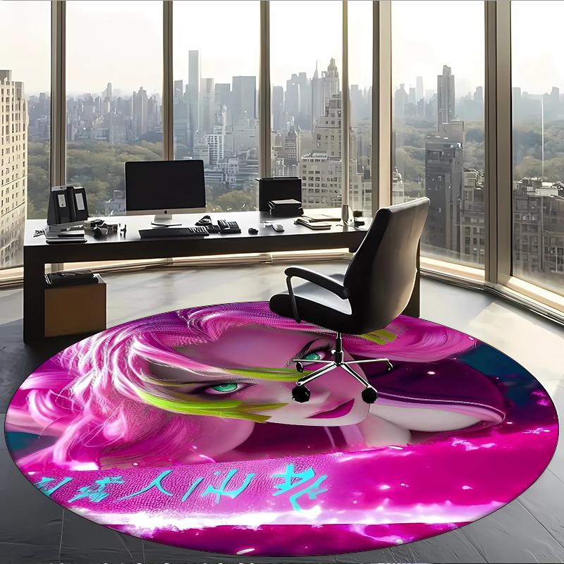 Mitsuri Kanroji (1) Round Office Rug Decorative Floor Rug for Office Bedroom Living Room and Home Space