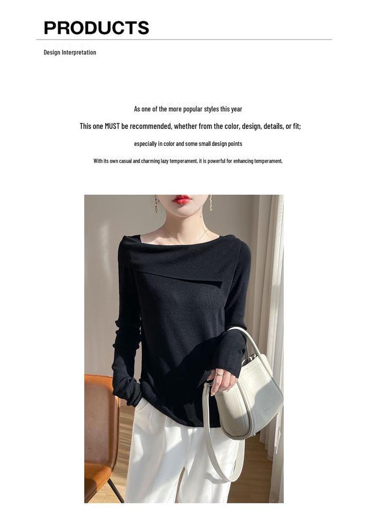 Women's One-Shoulder Irregular Long-Sleeve Knit Top - Spring/Summer, French-Inspired, Imitation Wool, High-Quality.