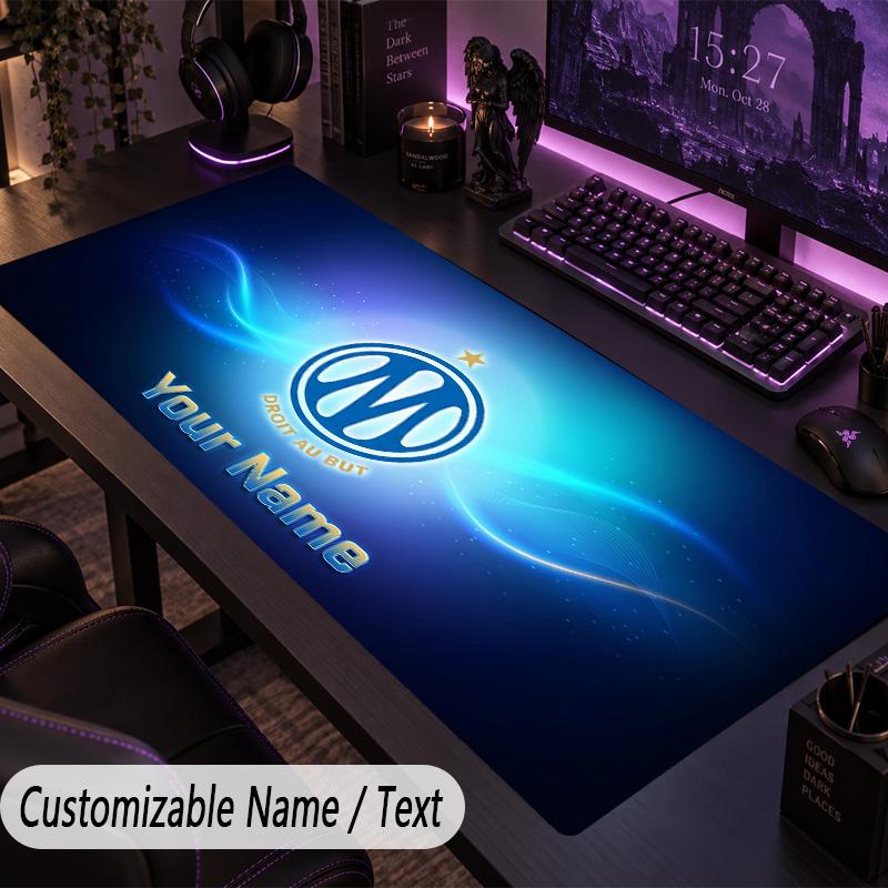 Large Mouse PadOlympique Marseille FC Custom Name Text Personalized Desk Mat Non Slip Gaming Pad