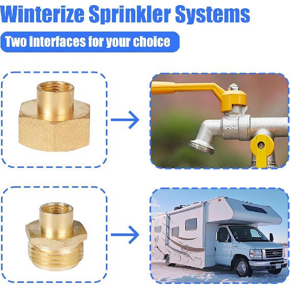 Hourleey RV Winterizer Kit, 18.5" Sprinkler Winterizing Blowout Adapter With Shut Off Valve, Air Compressor Quick-Connect Plug To 3/4" Hose Blow Out