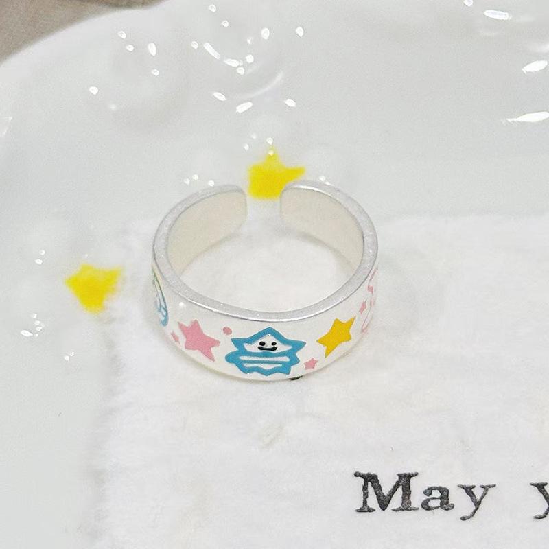 Dopamine Sweet Cool Wind Dinosaur Letter Graffiti Open Ring Childlike Cute Sweet Niche Ring