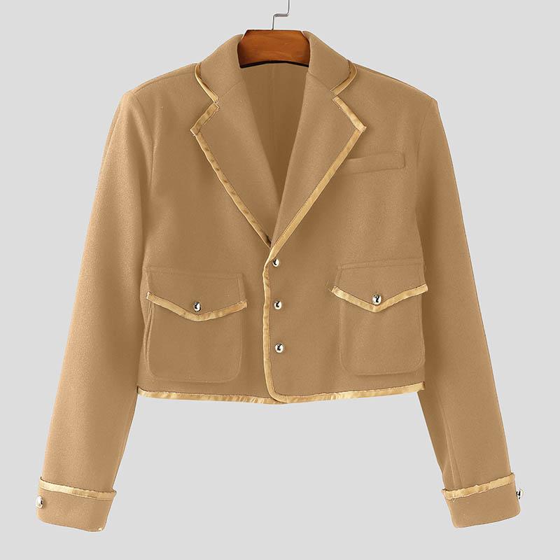 

INCERUN Осенние мужские куртки-короткие пальто кэжуал с длинным рукавом и пуговицами 3XL хаки