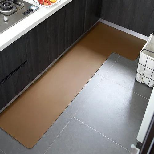 Solid Minimalist Kitchen Floor Mat PVC Anti-slip Waterproof Oil-proof Dirt-resistant Rug Strip Leather Mats for Home