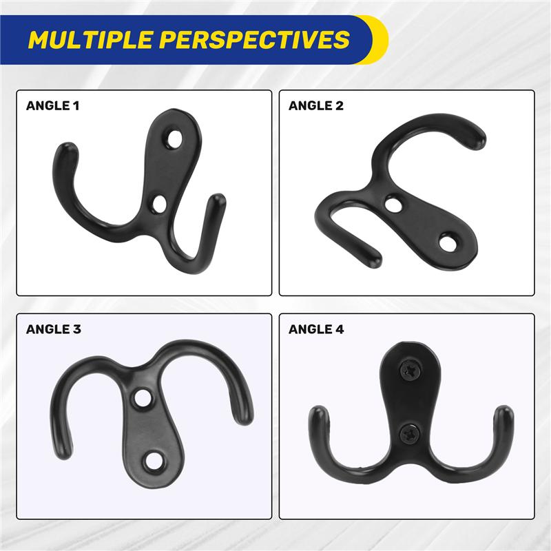 AD23-Double Prong Robe Hook With Screws, Dual Coat Hooks Wall Mounted Hanging Clothes For Bathroom Bedroom Door Wall