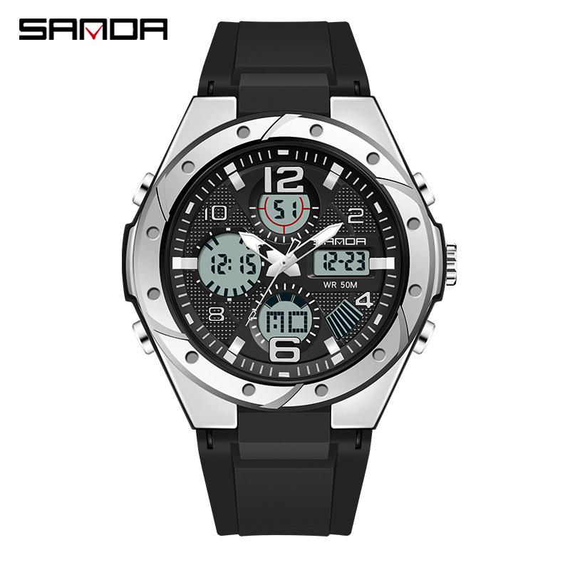 Sanda Skull Design Dual Display Waterproof Luminous Men's Student Multifunctional Watch