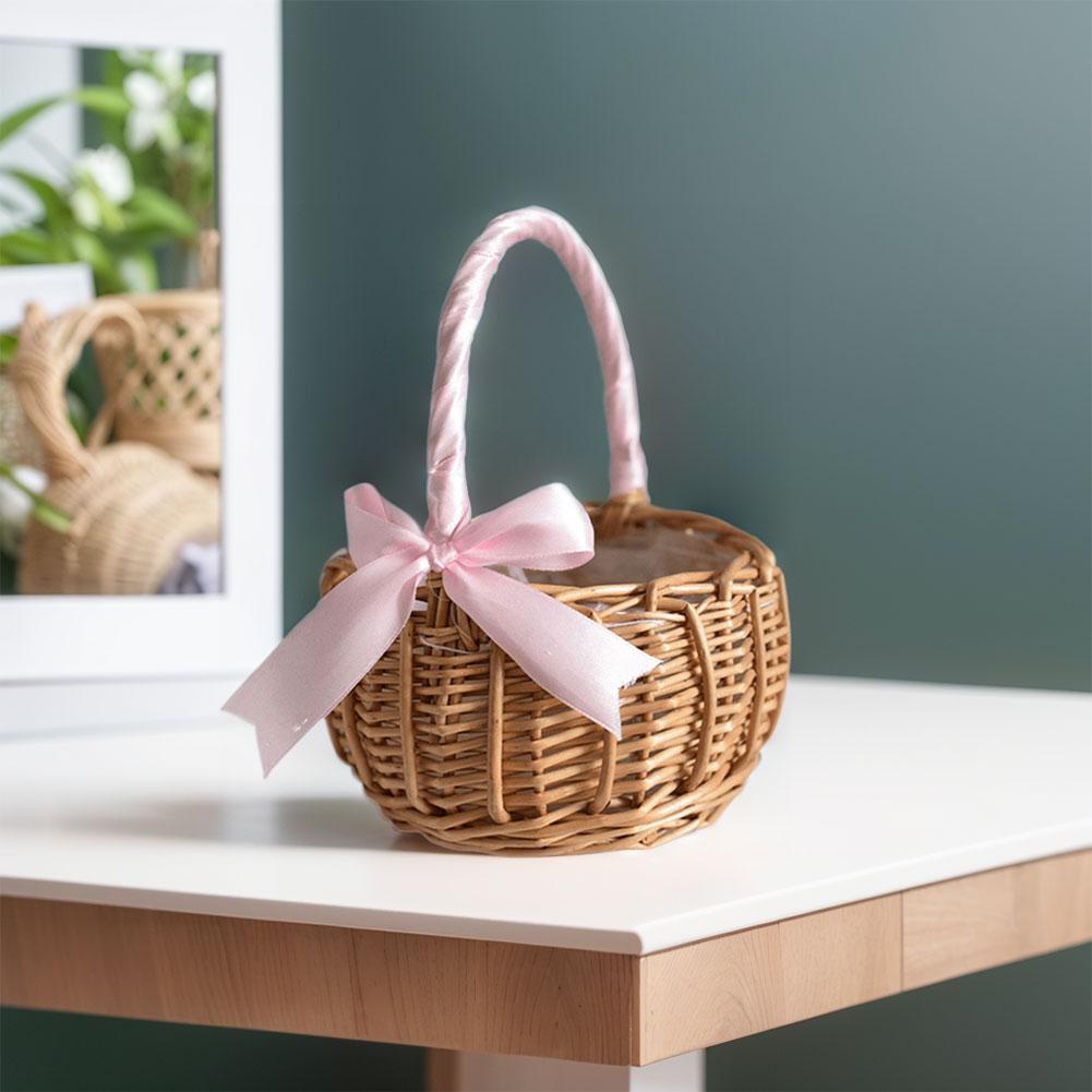 Woven Storage Basket with Handle Wedding Flower Girl Baskets Wicker Rattan Flower Basket Home Decoration