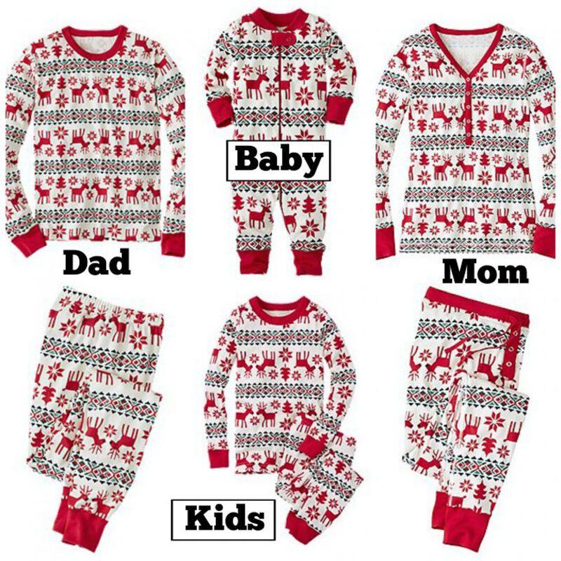 Festive Christmas Family Pajamas Set For Men Women Baby Kids Featuring Deer Print Design