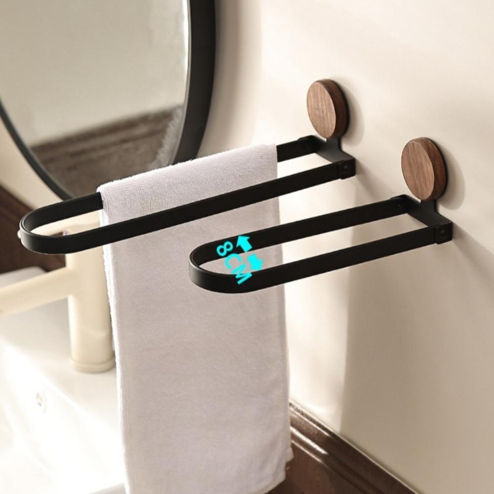 Space Saving Bathroom Towel Rack Rustproof Walnut Wood Towel Rack No Drilling Towel Rack Apartment