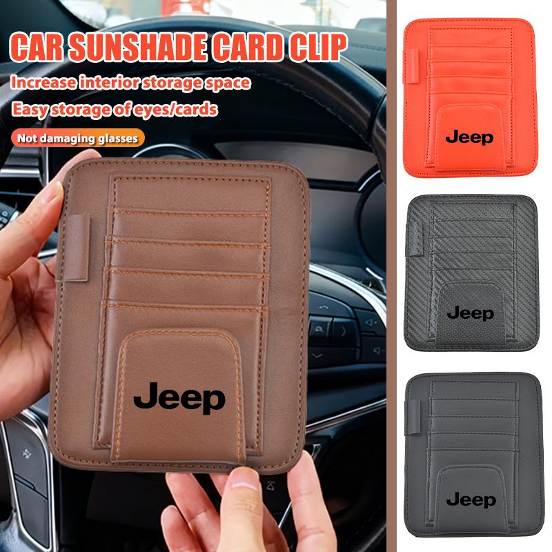 Car Sun Visor Glasses Clip Card Ticket Holder Accessories For Jeep Grand Cherokee Patriot Renegade Compass Wrangler AJX1