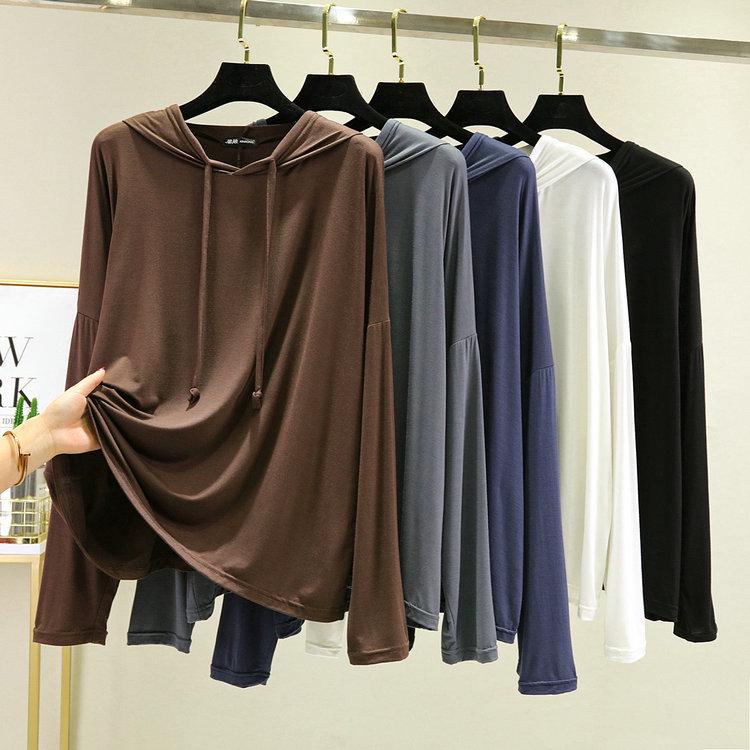 Women's Casual Oversized Modal Long-Sleeve Hooded T-Shirt - Slimming, Thin, Spring Sunscreen Top