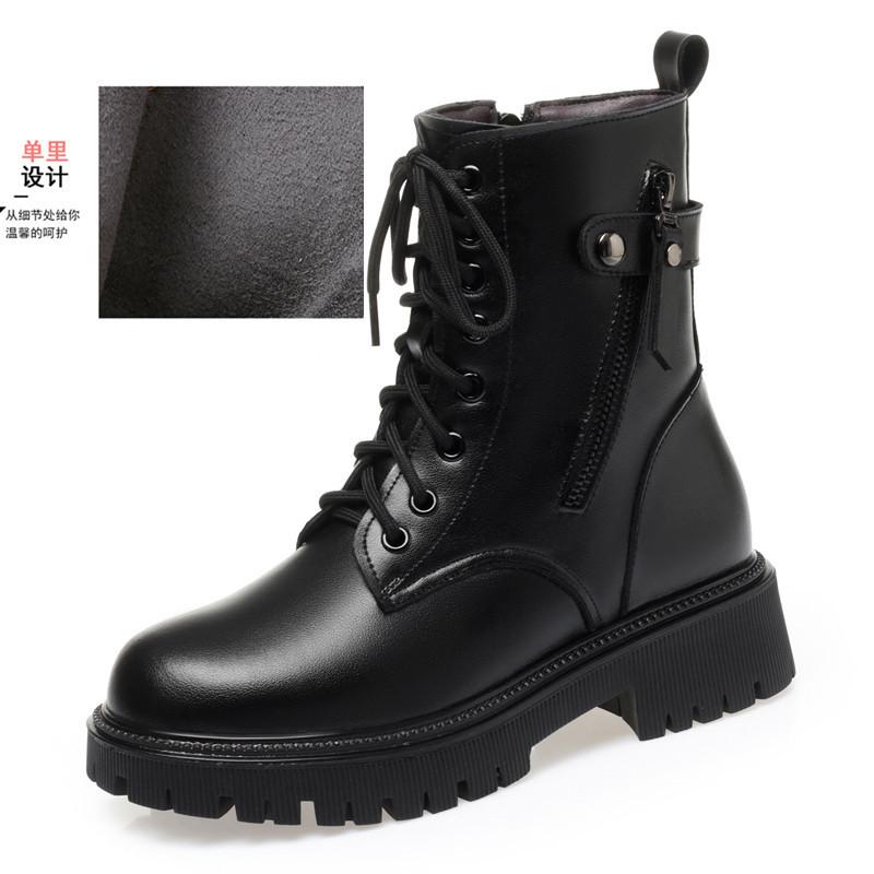 Female Ladies Women Genuine Leather Ankle Boots Wool Snow Boots Platform Autumn Winter Plush Fur Warm Shoes Size Lace Up 35-43