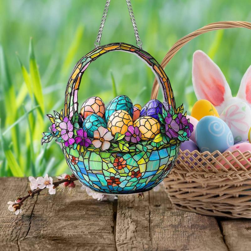 Easter Egg Basket Suncatchers Egg Basket Shape Acrylic Catcher With Metal Chain Multi-functional Egg Basket Garden Ornament For