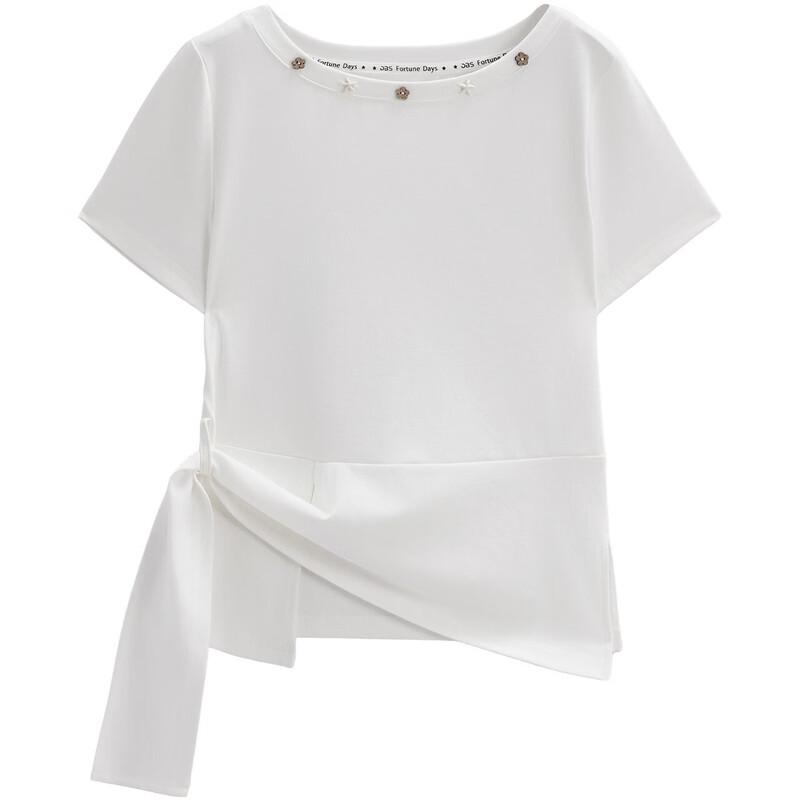 IEF Chic French Style Waist-Cinched Short Sleeve Blouse