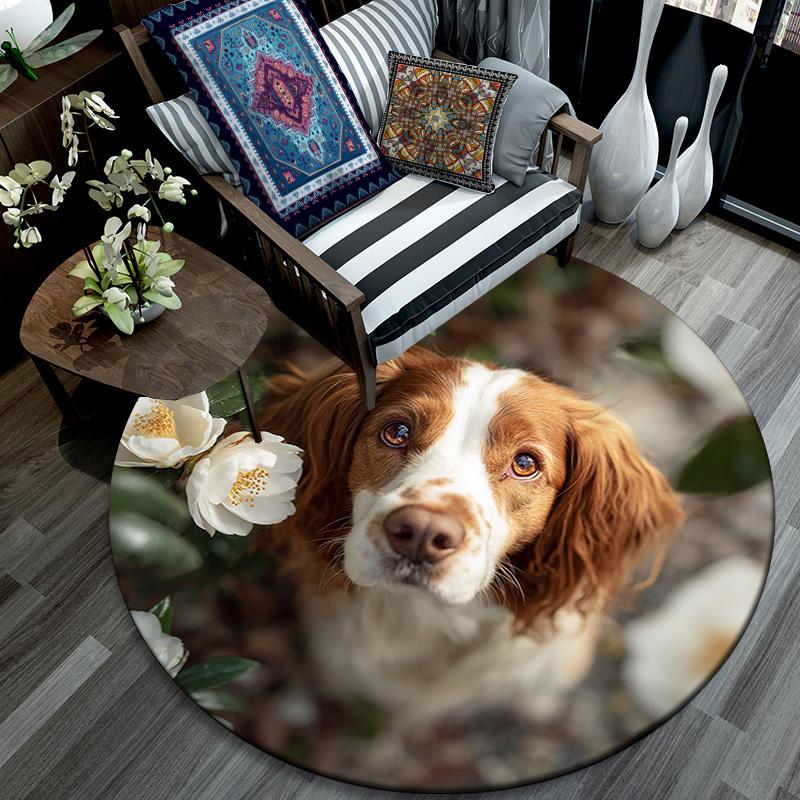 Happy Border Collie Round Area Rug,Carpet Rug for Living Room Bedroom Sofa Playroom Decor,Non-slip Floor Mat