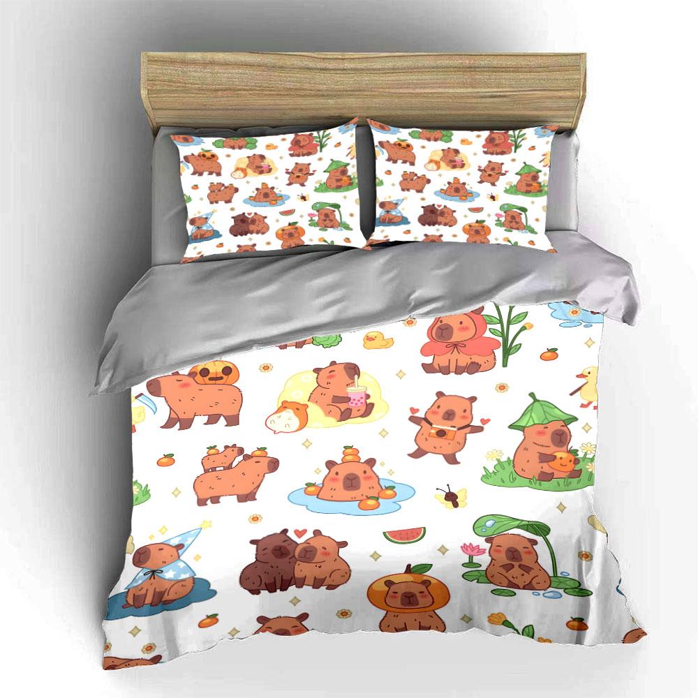 Capybara Cartoon Pattern Set Bedding Duvet Cover Set (1*Duvet Cover 2*Pillowcases, Without Duvet Insert)
