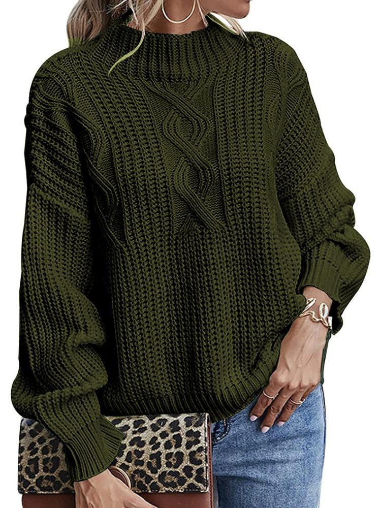Women's Autumn Winter Sweater: Long Sleeve Mid Neck Slim Fit Base Layer Round Neck Pullover Luxurious Relaxed-fit Slimming and Versatile Top