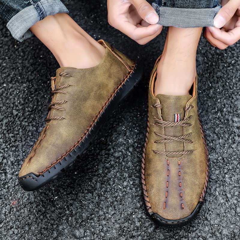 2025 Spring New Lace-up Foreign Trade Casual Shoes Men's Large Size Green Doudou Shoes Handmade Lace-up Popular Leather Shoes