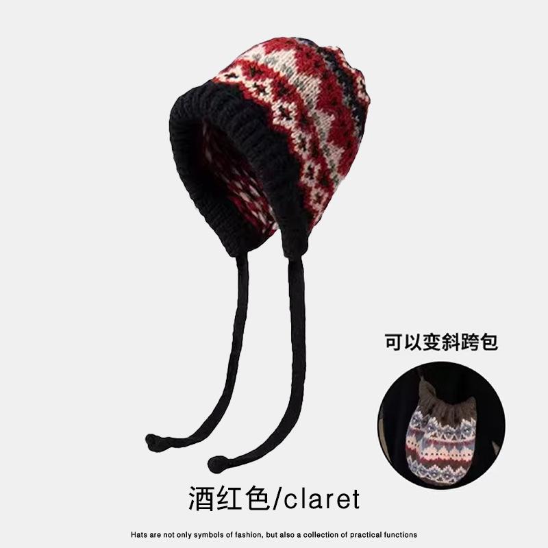 

Вязаная шапка модная универсальная женская зимняя ретро простая зимняя шапка-мешок теплая защита ушей шерстяная шапка One size