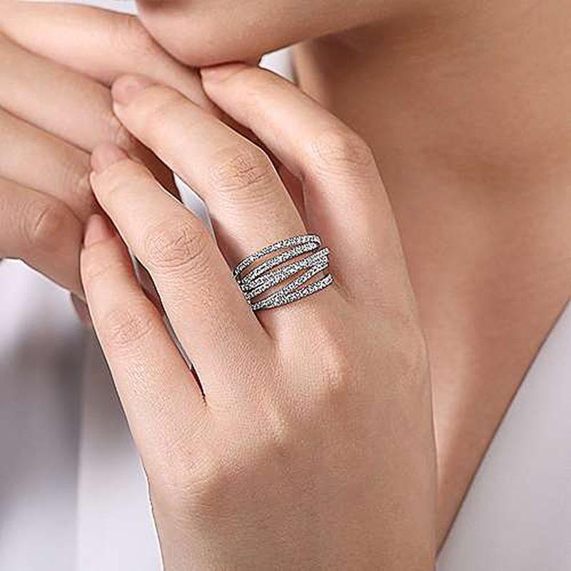 Herren- und Damen-Universalring aus Zirkonia, europäisch und amerikanisch, geometrische Linien, gewunden, unregelmäßig, mehrlagig, Accessoires