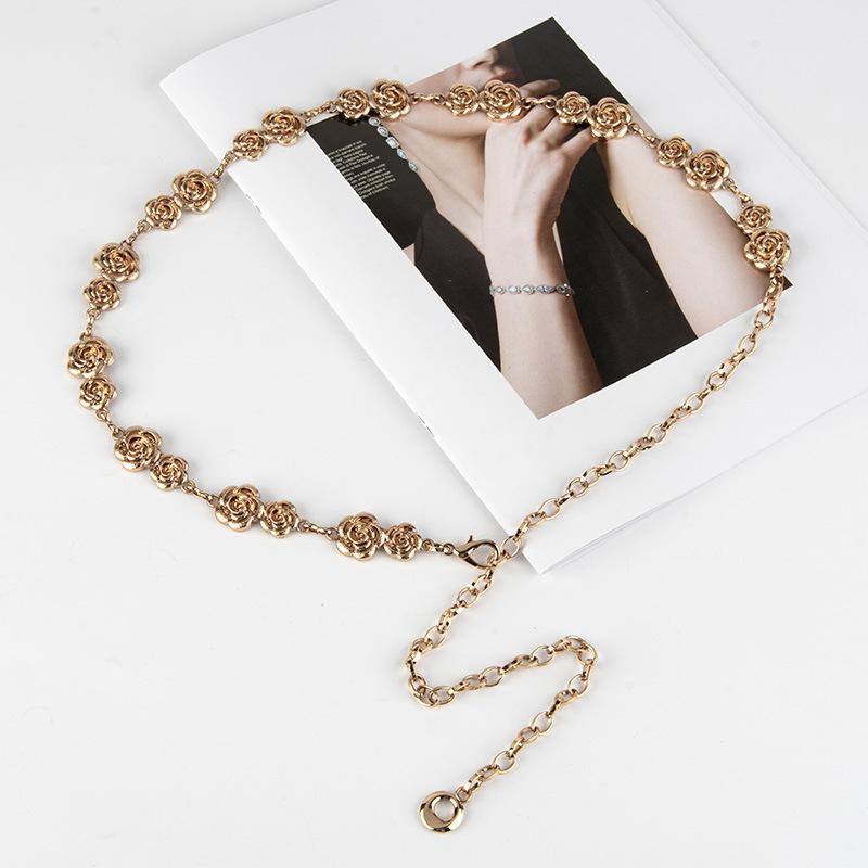 Metal Waist Chain Accessories for Women Rose Chain Belt Decoration with Dress Pants Chain High-end Fashion