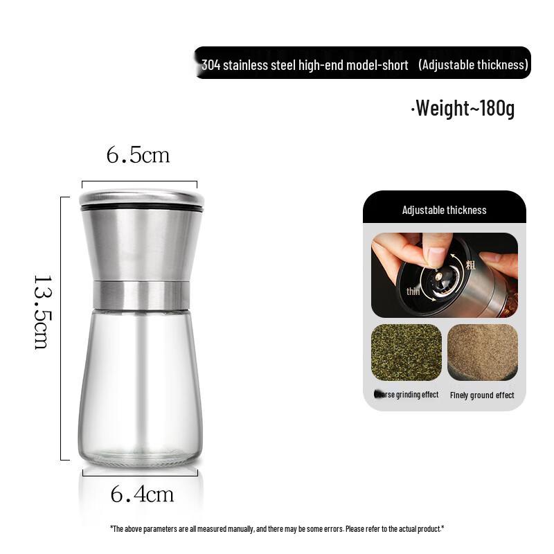 Zhaoran Japanese Style Glass & Stainless Steel Pepper Grinder
