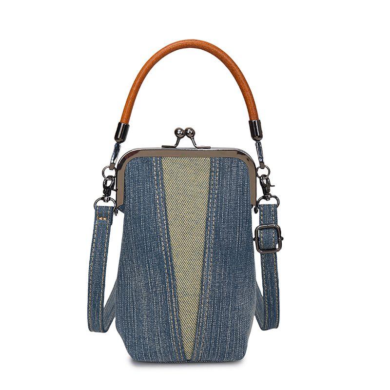 

Mumu Liangpin Original Handmade Small Bag Female Retro Contrast Color Shoulder Messenger Bag Jean Bag Mobile Phone Bag Handbags