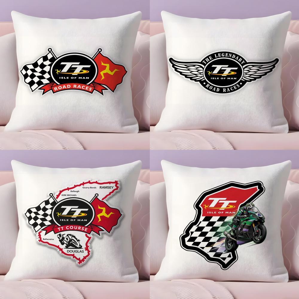 I-Isle Of Man Tt Cushion Cover Plush Fabric Soft Double-Sided Printed Invisible Zipper Sofa Pillow Case Home Decor