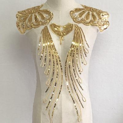 Fashion Sequins Wing Patch Crafts Gold Sequin Thread Organza Embroidery Trim Patches Sewing On DIY Jeans Dress Accessories