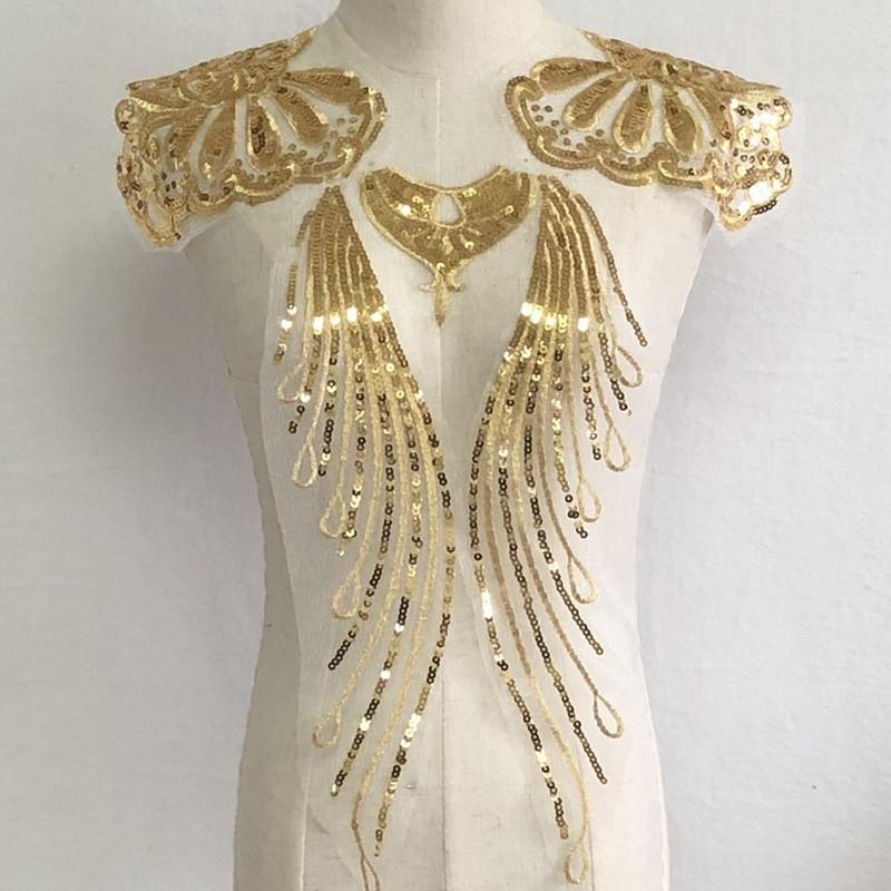 1 Set Gold and Silver Sequined Mesh Embroidery Patch for Dance Clothes Skirt Decoration Handmade DIY Accessories