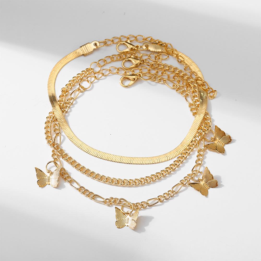 Creative Snake Bone Chain Butterfly Pendant Anklet Punk Style Personality Temperament Alloy Multilayer Anklet Female