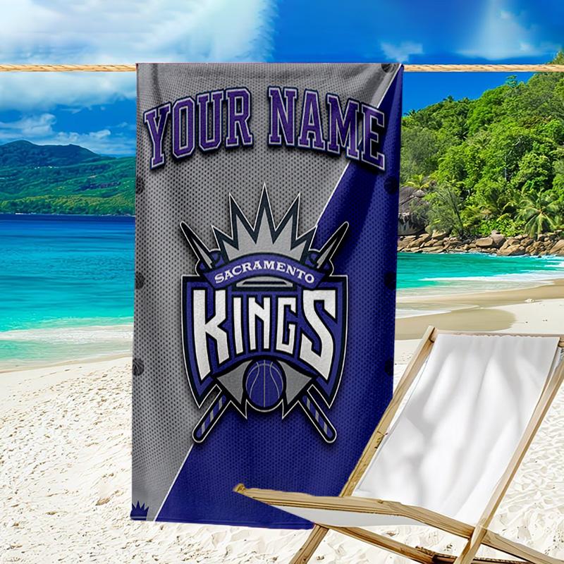 Custom Name Beach Towel Sacramento Basketball Logo Beach Towel, Soft Microfiber, Gift for Her/Him, Birthday, for Pool, Beach, Travel, Fan gifts