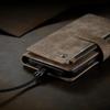 Apple 16 Pro Max Leather Wallet Case with Multi-Card Slots, Hand Strap, and Stand Function.
