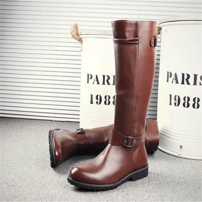 Fashion Leather Boots Fur High Top Casual Shoes Men Male Boots Over the Knee Botas Brand Motorcycle Boots