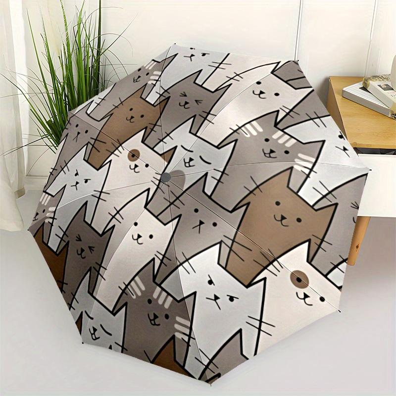 1pc Cat Pattern Automatic Open/close Folding Compact Umbrella, 8-Rib Sturdy Canopy, Lightweight Portable, Everyday Use, Gift, Outdoor Umbrella, Travel